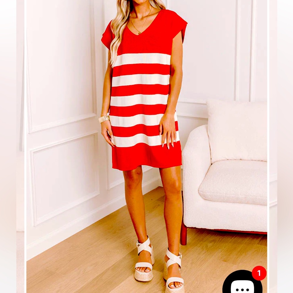 Entro red and white stripe dress Large